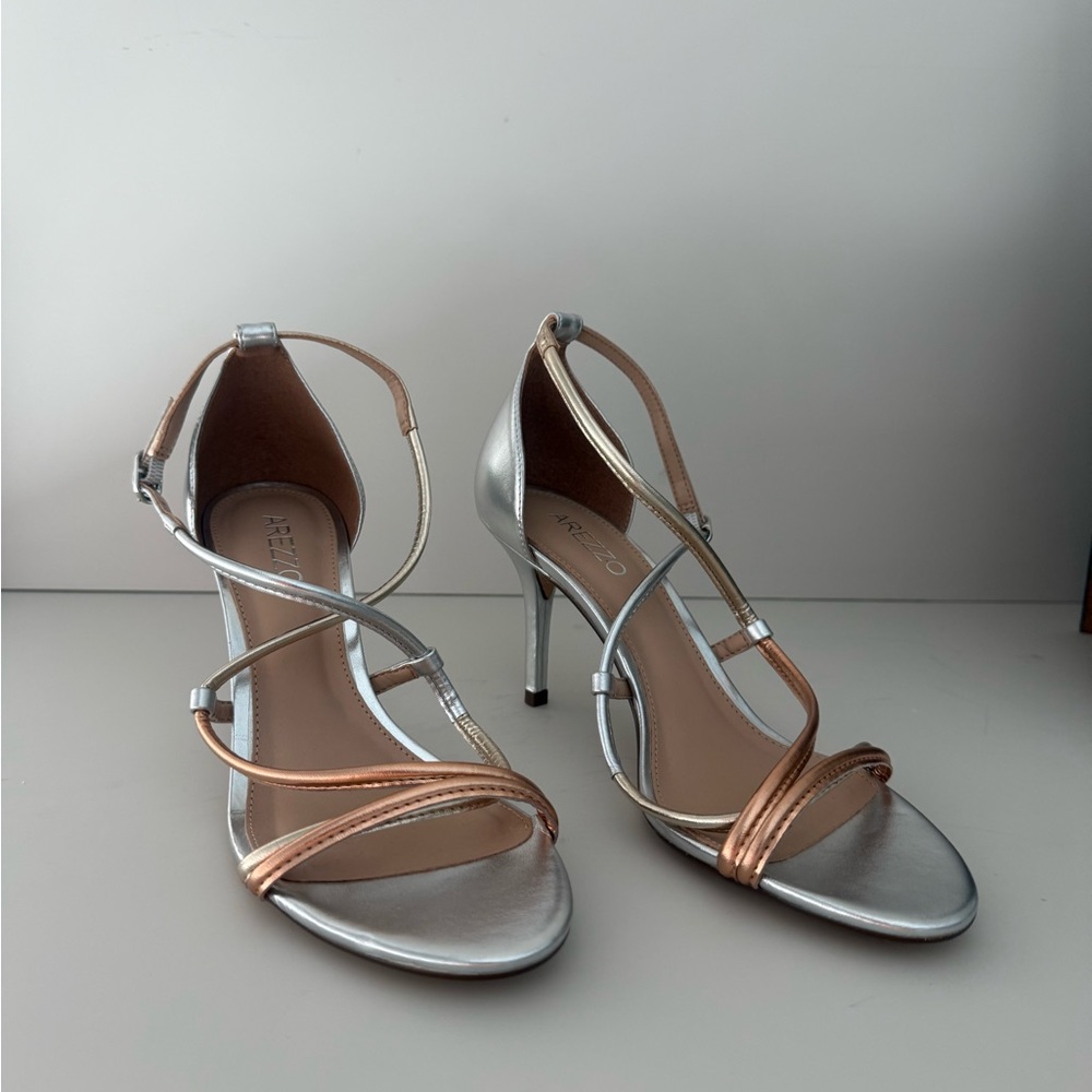 Arezzo Metallic Strappy Heels in Silver and Gold